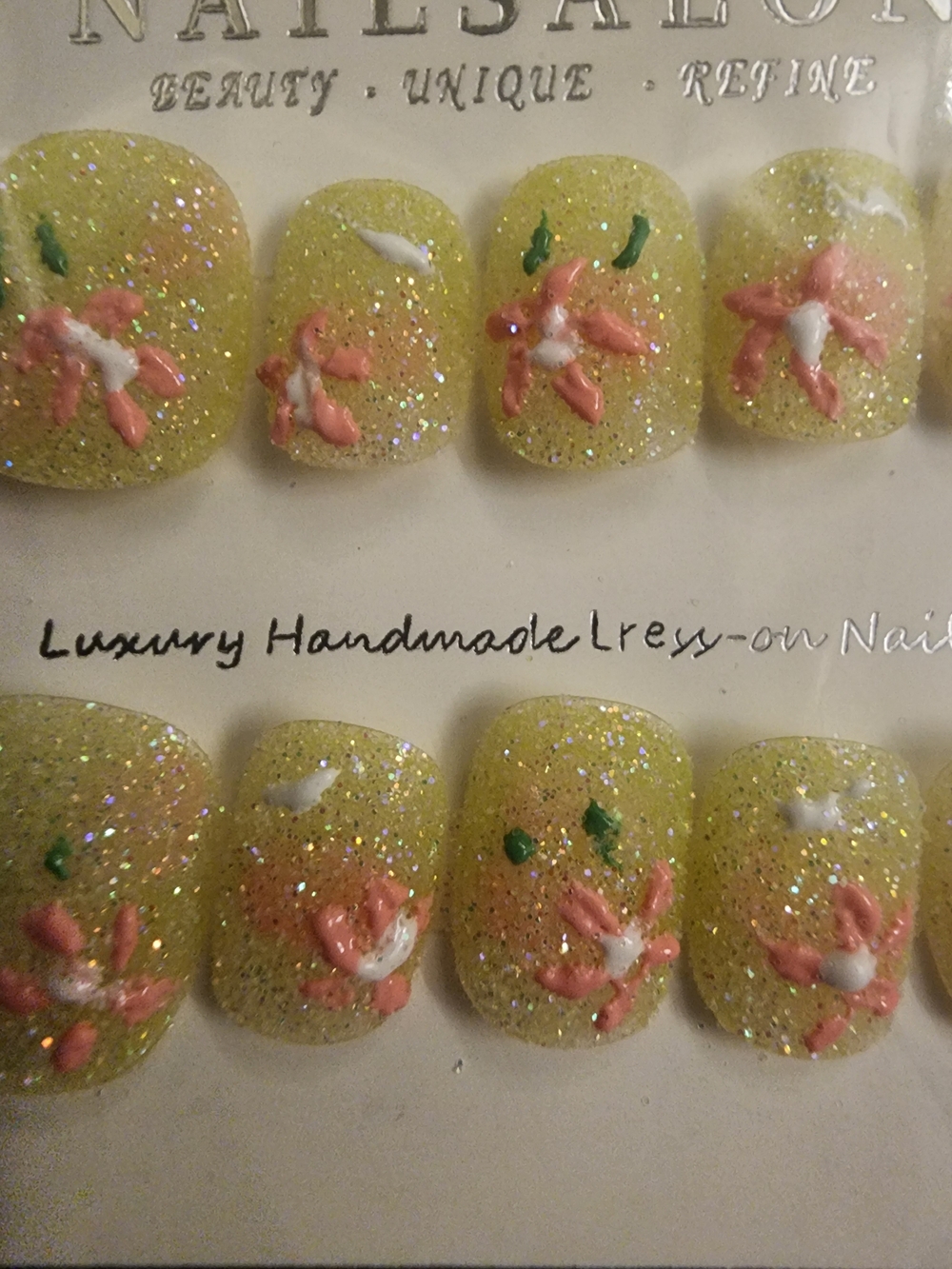 Glitter Yellow Sugar Floral Press-On Nails